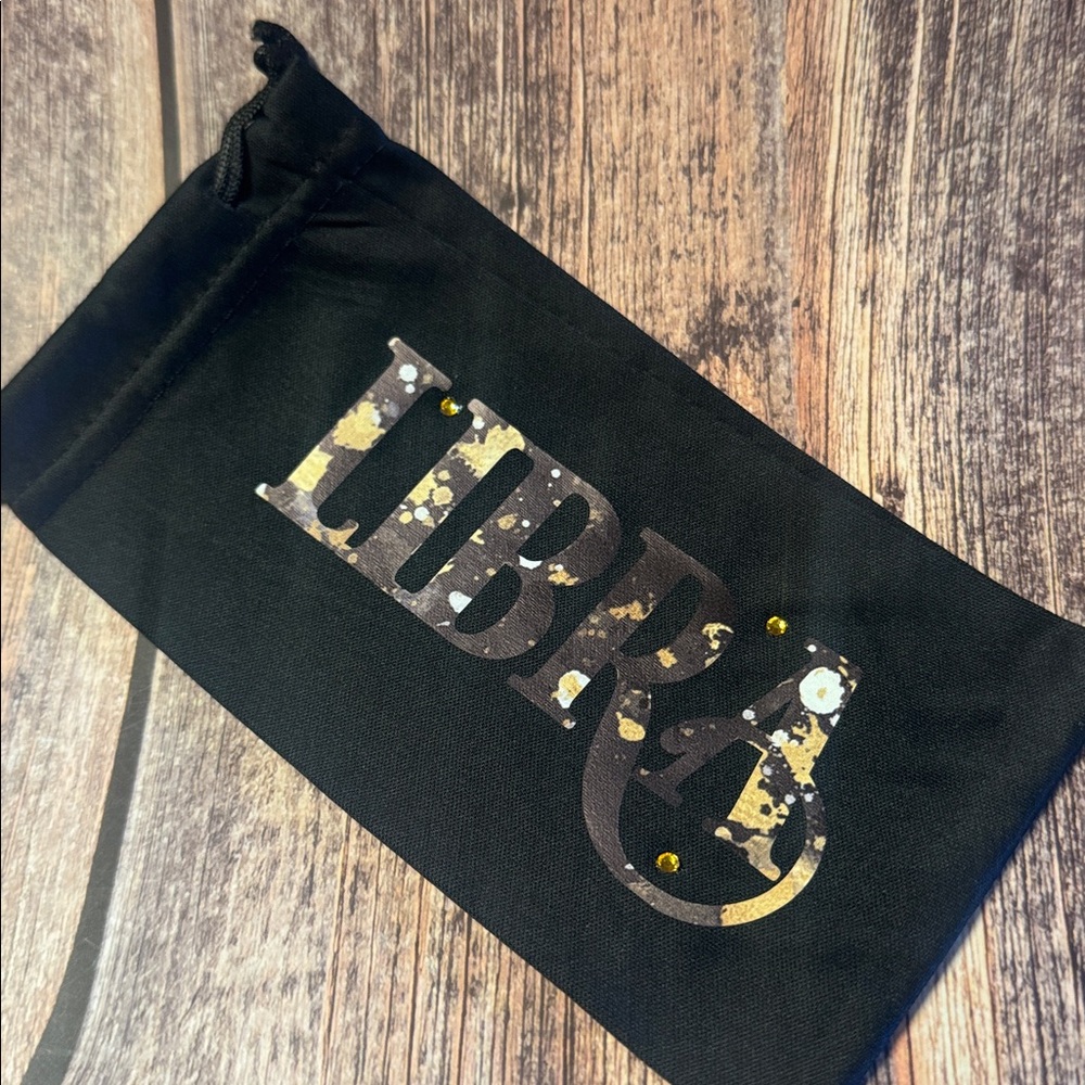NEW Black Drawstring Pouch with Libra Design Item #PHK6740